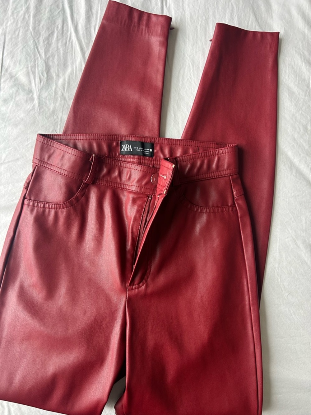 Zara Women’s Burgundy Faux Leather Skinny Jeans